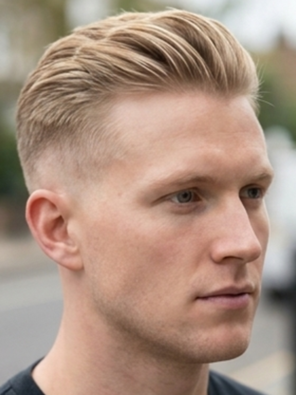 Middle part en un hombre de pelo rubio