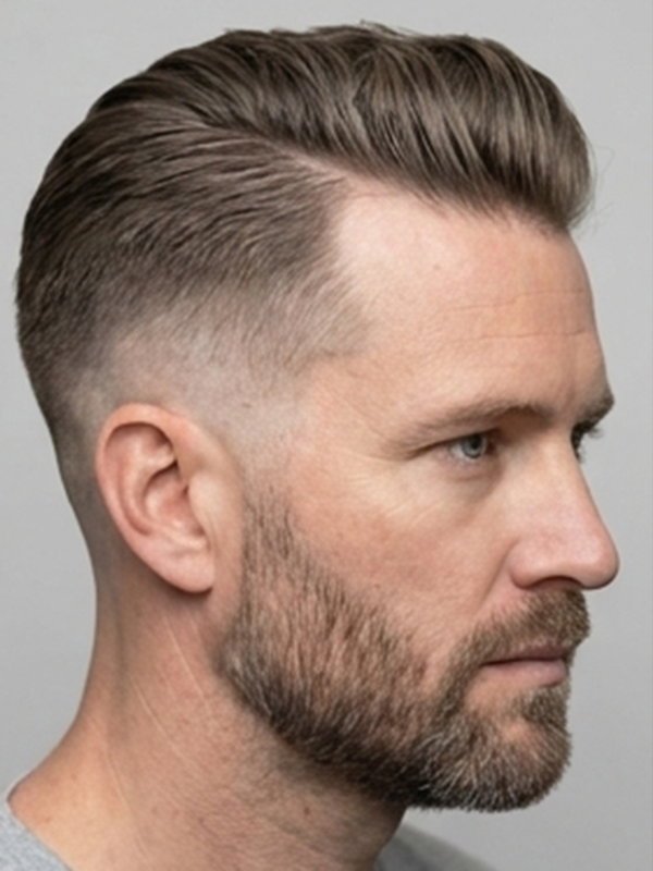 Slick back con raya central en un hombre de unos treinta