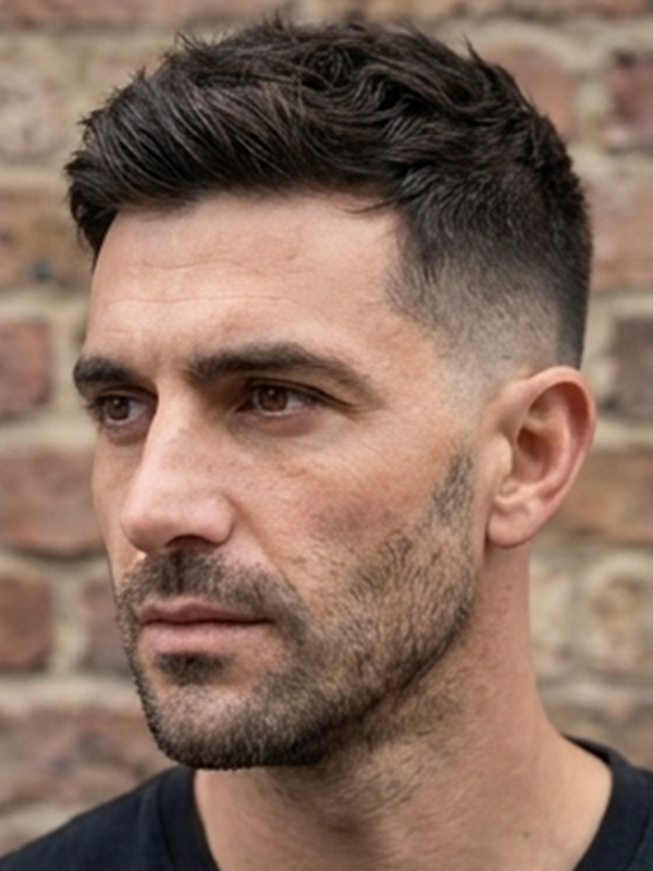 Crew cut en un hombre con el pelo cada vez más escaso