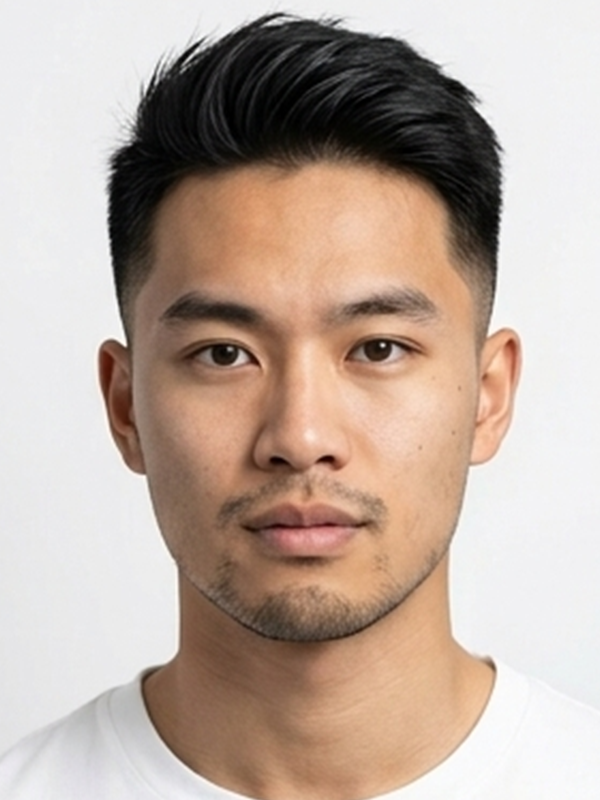 Quiff clásico liso en un hombre de pelo oscuro
