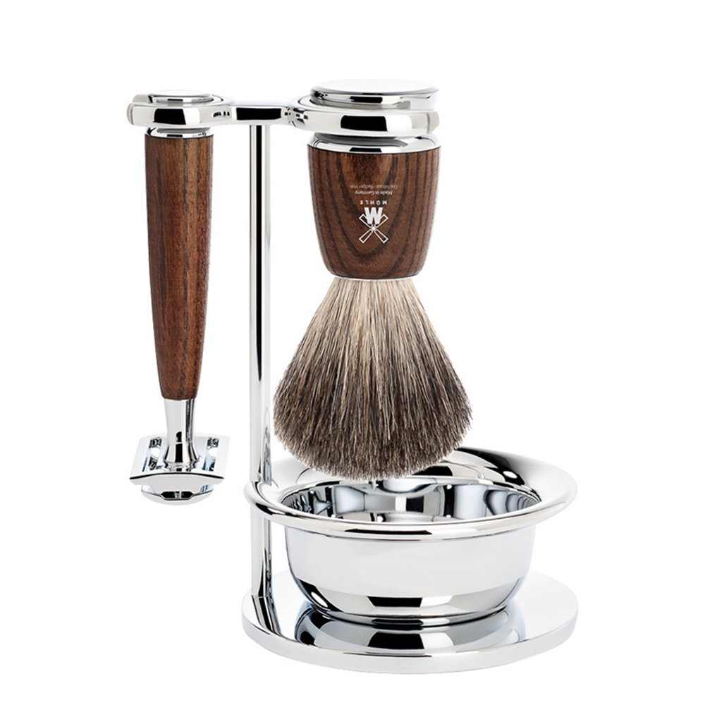 Mühle Set de afeitado Safety Razor Rytmo de 4 piezas – Madera de Fresno