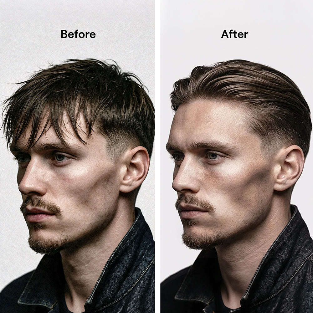 Slick Back Middle Part - voor en na
