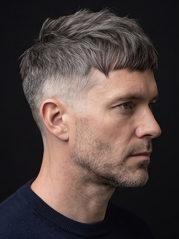 French crop moderno con mid fade en un chico joven
