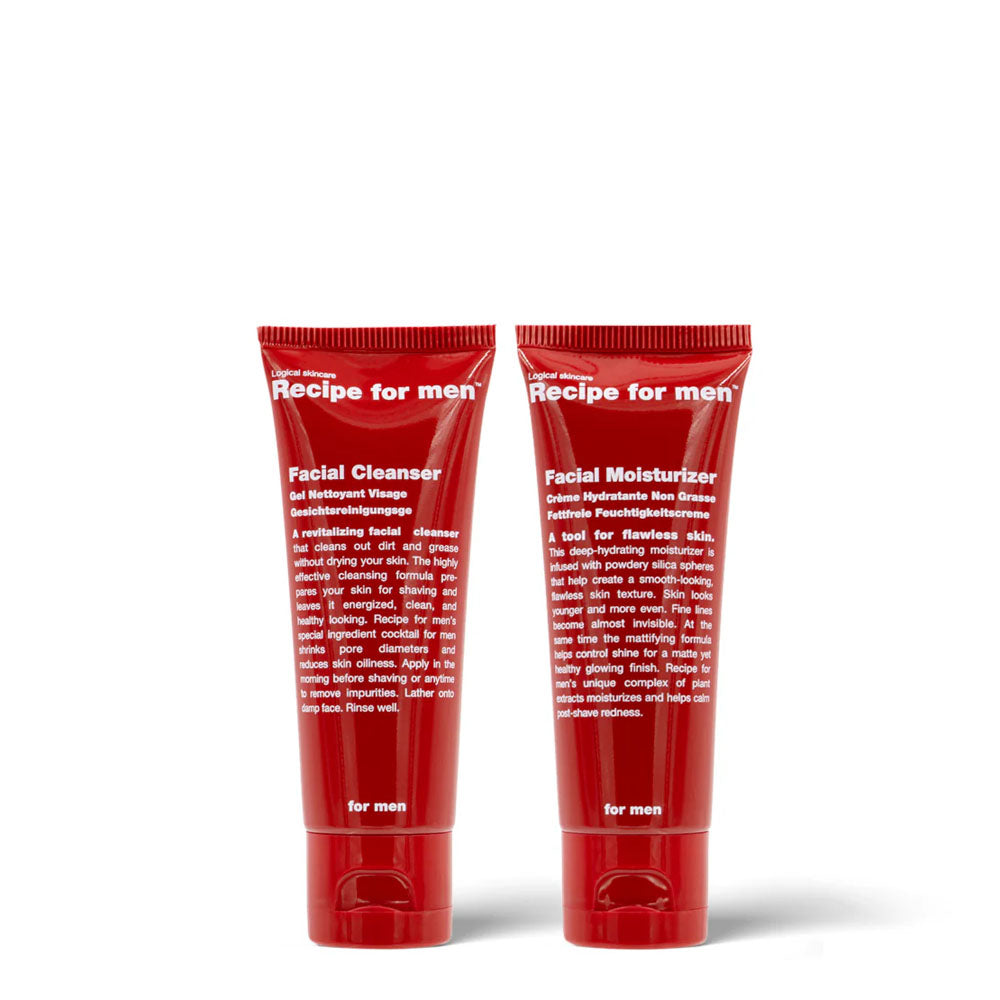 Recipe for Men Kit de viaje – Limpiador facial + Hidratante facial