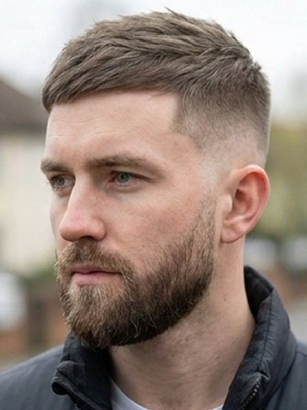 Crew cut clásico en un hombre de pelo oscuro