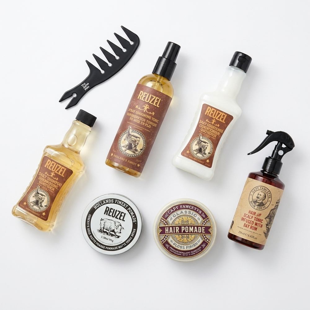 The Alpha Men Kit signature de rizado hacia atrás con raya en medio