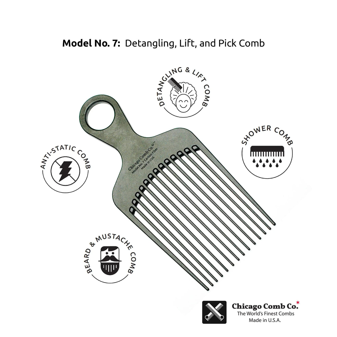 Afro Comb Model No. 7 – Carbon Fiber