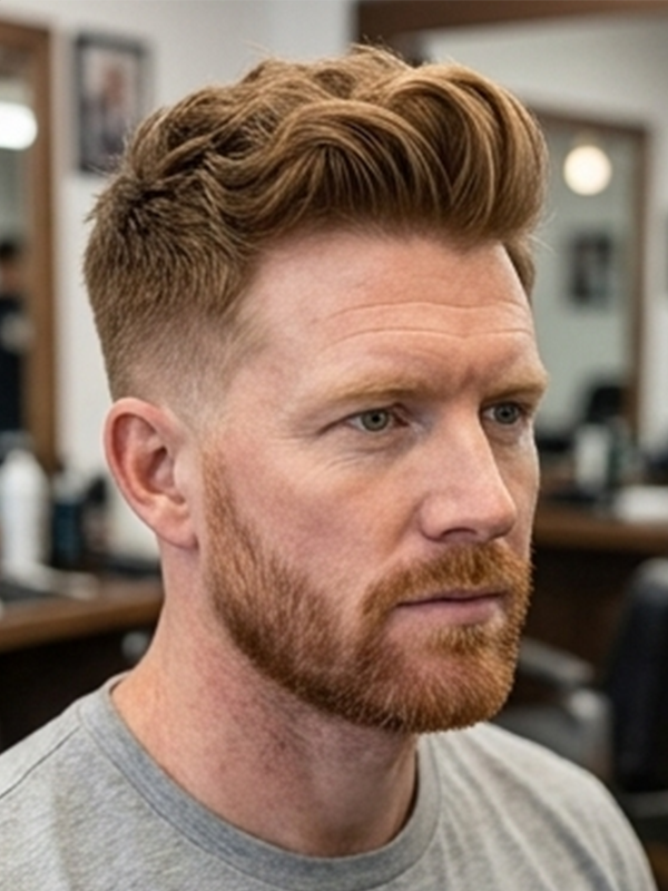Quiff moderno con taper fade en un chico joven